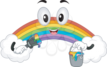 Royalty Free Clipart Image of a Rainbow Holding Paint and a Brush