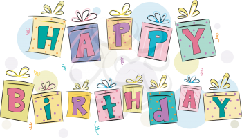 Royalty Free Clipart Image of Gift Boxes Saying Happy Birthday
