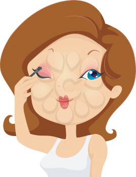 Royalty Free Clipart Image of a Girl Applying Eye Shadow