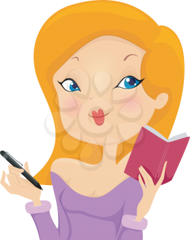 Royalty Free Clipart Image of a Woman Taking Notes