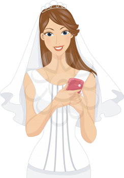 Royalty Free Clipart Image of a Bride Holding a Mobile Phone