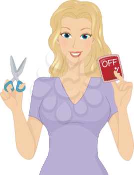 Royalty Free Clipart Image of Woman Clipping Coupons