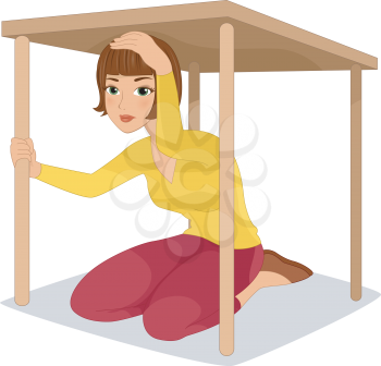 Royalty Free Clipart Image of a Woman Under a Table