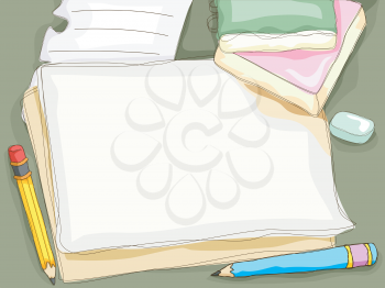 Royalty Free Clipart Image of Papers and Pencils