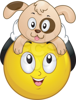 Royalty Free Clipart Image of a Smiley Face Holding a Dog