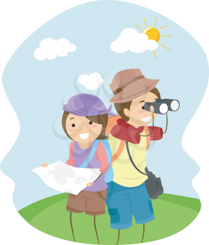 Royalty Free Clipart Image of a Couple of Backpackers