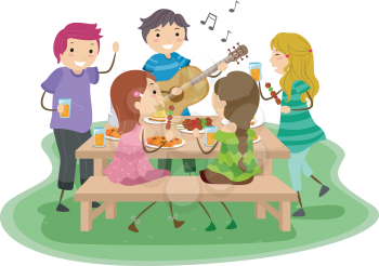 Royalty Free Clipart Image of People Having a Picnic