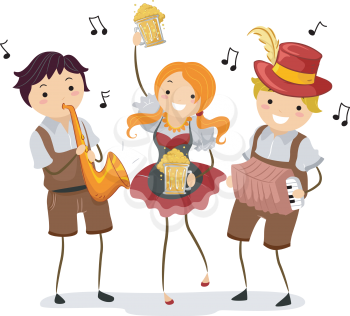 Royalty Free Clipart Image of People in German Costume