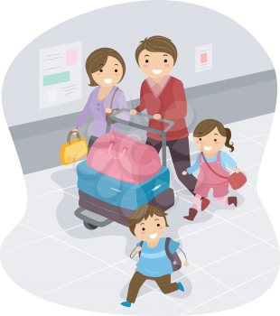 Royalty Free Clipart Image of a Family at the Airport