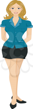 Royalty Free Clipart Image of a Woman in a Black Skirt and Blue Blouse