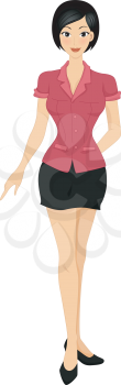 Royalty Free Clipart Image of a Woman in a Short Skirt and Pink Blouse