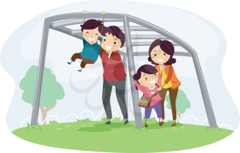 Royalty Free Clipart Image of a Family at a Playground