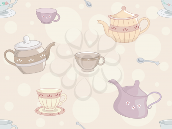 Royalty Free Clipart Image of a Tea Set Background