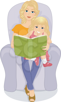 Royalty Free Clipart Image of a Woman Reading a Book to a Child