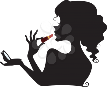 Royalty Free Clipart Image of a Silhouette of a Woman Applying Lipstick