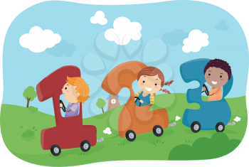 Royalty Free Clipart Image of People in Cars