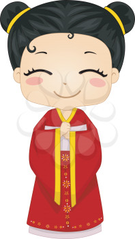 Royalty Free Clipart Image of a Chinese Girl in Traditional Clothes
