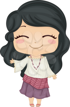 Royalty Free Clipart Image of a Philippine Girl in Traditional Clothes