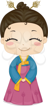 Royalty Free Clipart Image of a Korean Girl in Traditional Clothing