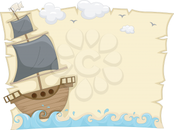 Royalty Free Clipart Image of a Background of a Pirate Ship at Sea