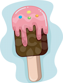 Royalty Free Clipart Image of a Chocolate Ice-Cream Bar With Pink
