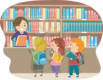 Royalty Free Clipart Image of Children in a Library