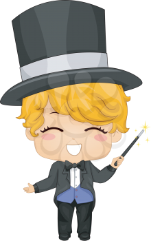 Royalty Free Clipart Image of a Little Boy Magician