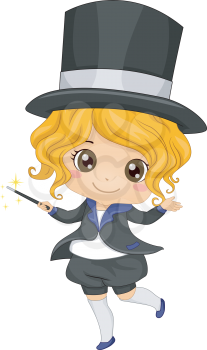 Royalty Free Clipart Image of a Girl Magician