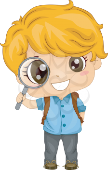 Royalty Free Clipart Image of a Boy Holding a Magnifying Glass