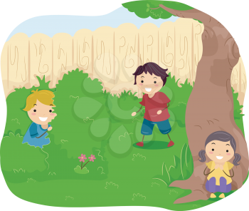 Royalty Free Clipart Image of Children Playing Hide and Seek