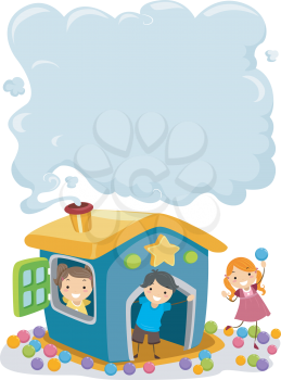 Royalty Free Clipart Image of Children in a Playhouse With Smoke Coming Out of the Chimney