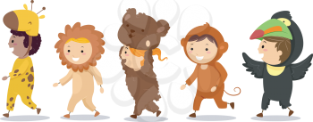 Royalty Free Clipart Image of Children in Animal Costumes