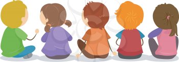 Royalty Free Clipart Image of Children Sitting on the Ground Facing Away