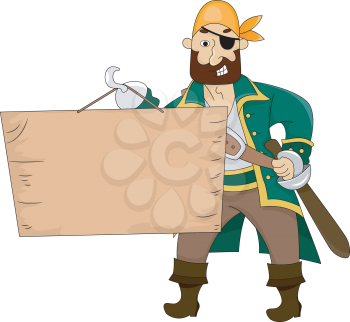 Royalty Free Clipart Image of a Pirate Carrying a Blank Board