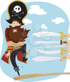 Royalty Free Clipart Image of a Pirate Walking the Plank