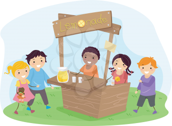 Illustration of Stickman Kids on a Lemonade Stand