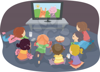 Illustration of Stickman Kids Watching Cartoons