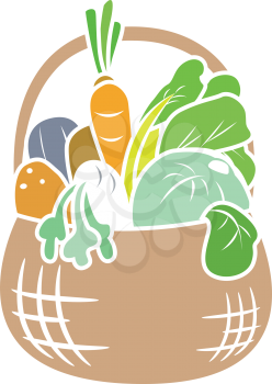 Illustration of Basket Full of Vegetables Stencil