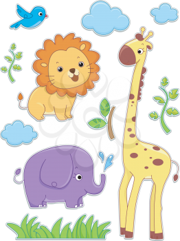 Illustration of Safari Animals Sticker Designs