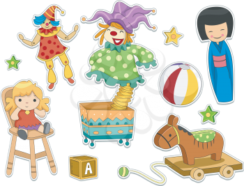 Illustration of Different Toys Stickers