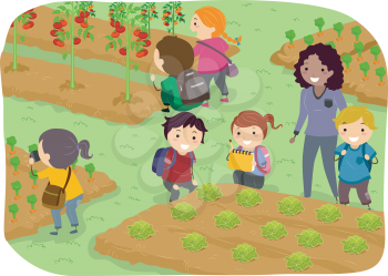 Illustration of Stickman Kids School Trip to a Vegetable Garden