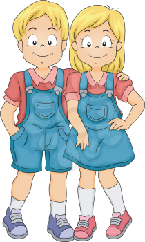 Illustration of Little Boy and Girl Twin Siblings
