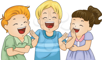 Illustration of Little Male and Female Kids Laughing Hard