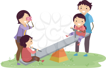 Illustration of Stickman Family Having Fun in the Playground