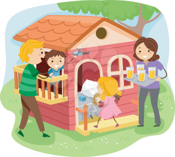 Illustration of Stickman Family Having a Pastime in a Playhouse