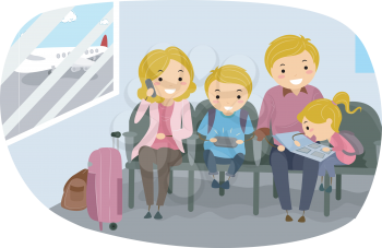 Illustration of Stickman Family in an Airport