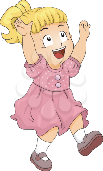 Illustration of a Happy Little Girl Catching Glitters