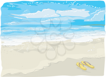 Illustration Sketch of Flipflops on the Beach