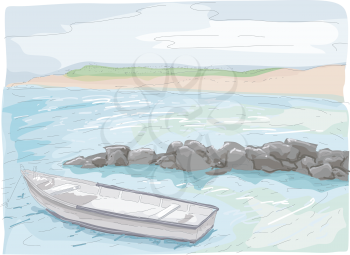 Illustration of Boat on Seashore Sketch