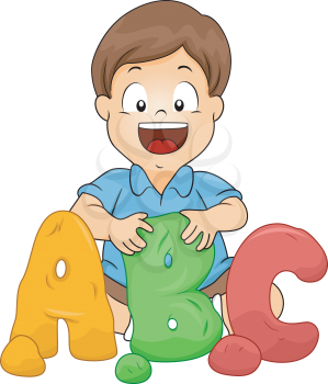 Illustration of a Little Kid Boy Molding ABC letters from Clay